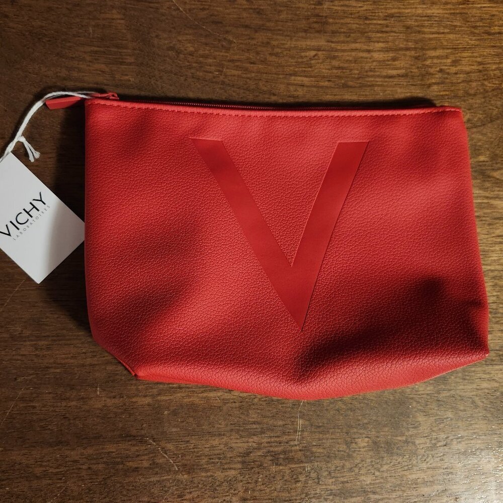 RED VICHY Cosmetic Travel Bag BNWT Full Zip